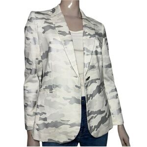 Insight Womens Size 6 White Gray Silver Camouflage Camo One Button Blazer Jacket